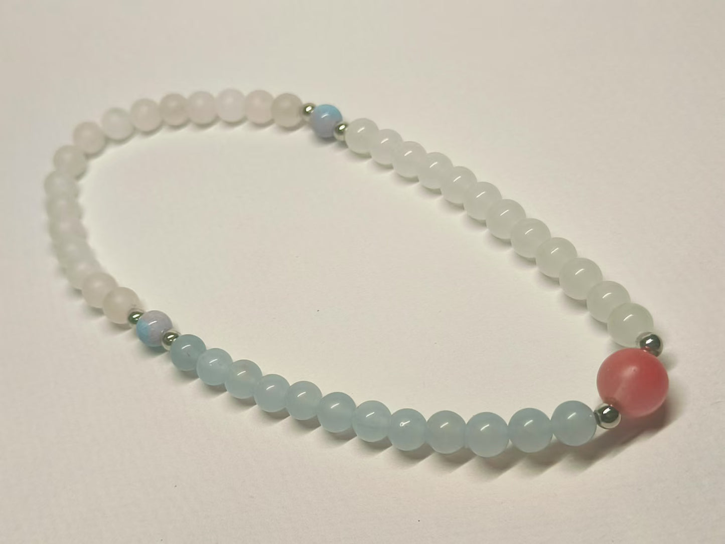 Handmade double loop elastic bracelet with pink Glass bead colored crystal