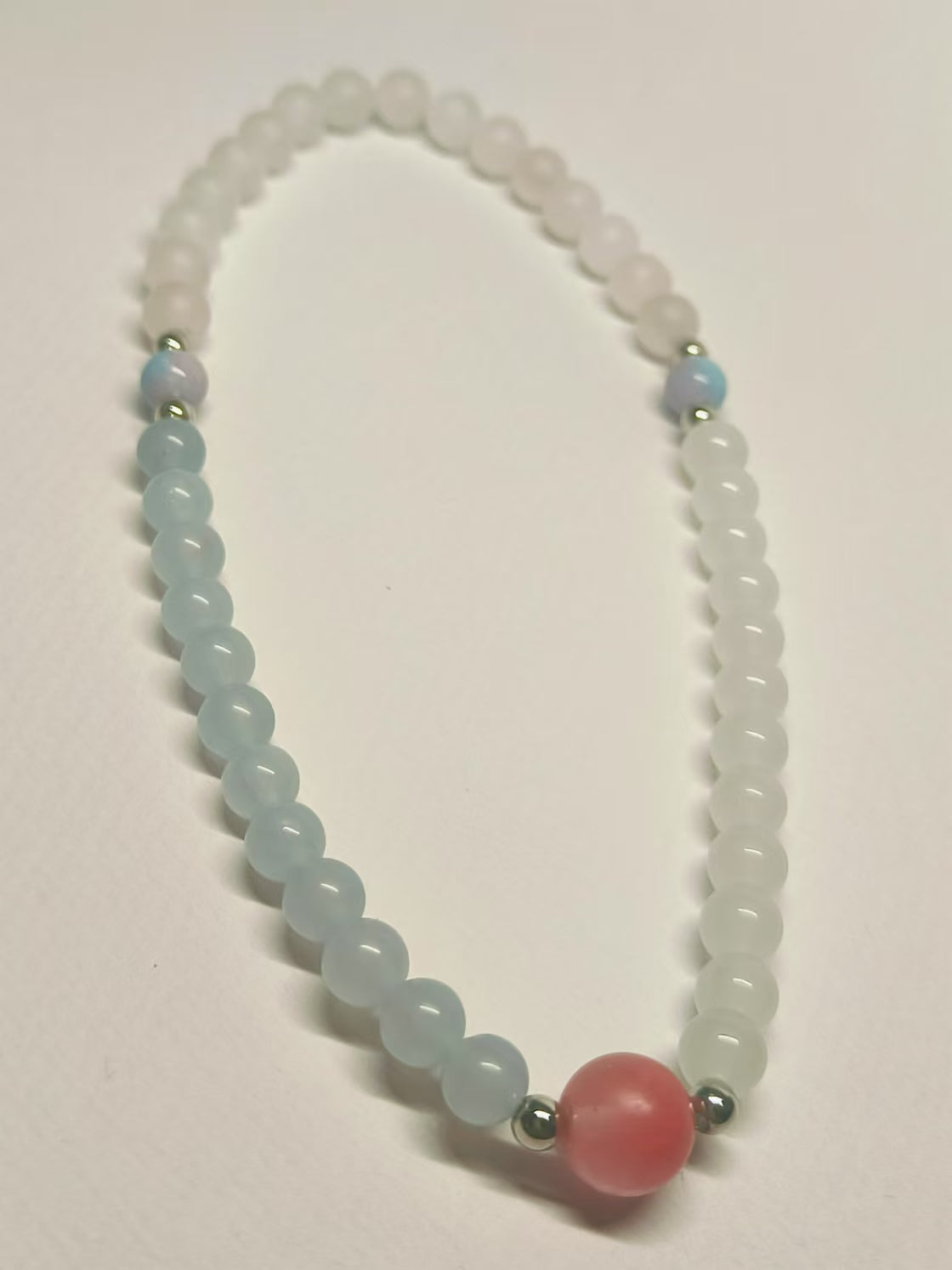 Handmade double loop elastic bracelet with pink Glass bead colored crystal